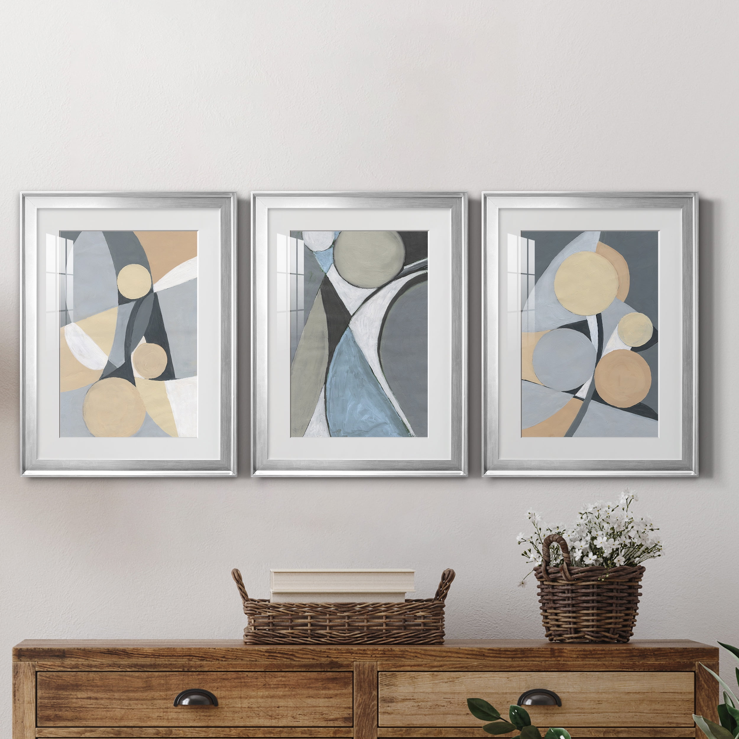 &nbsp;A Soft Jeweled Geometric II Premium Framed Prints Set of 3 - Ready to Hang - 18 x 24 Each - Silver Frame