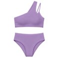 thumbnail image 5 of OSOLU Girls Swimsuit Two Piece One Shoulder Bikini Bathing Suit Set Color Block Padded Swimwear For Kids Teens 7-16Y Soft Beachwear, 5 of 6