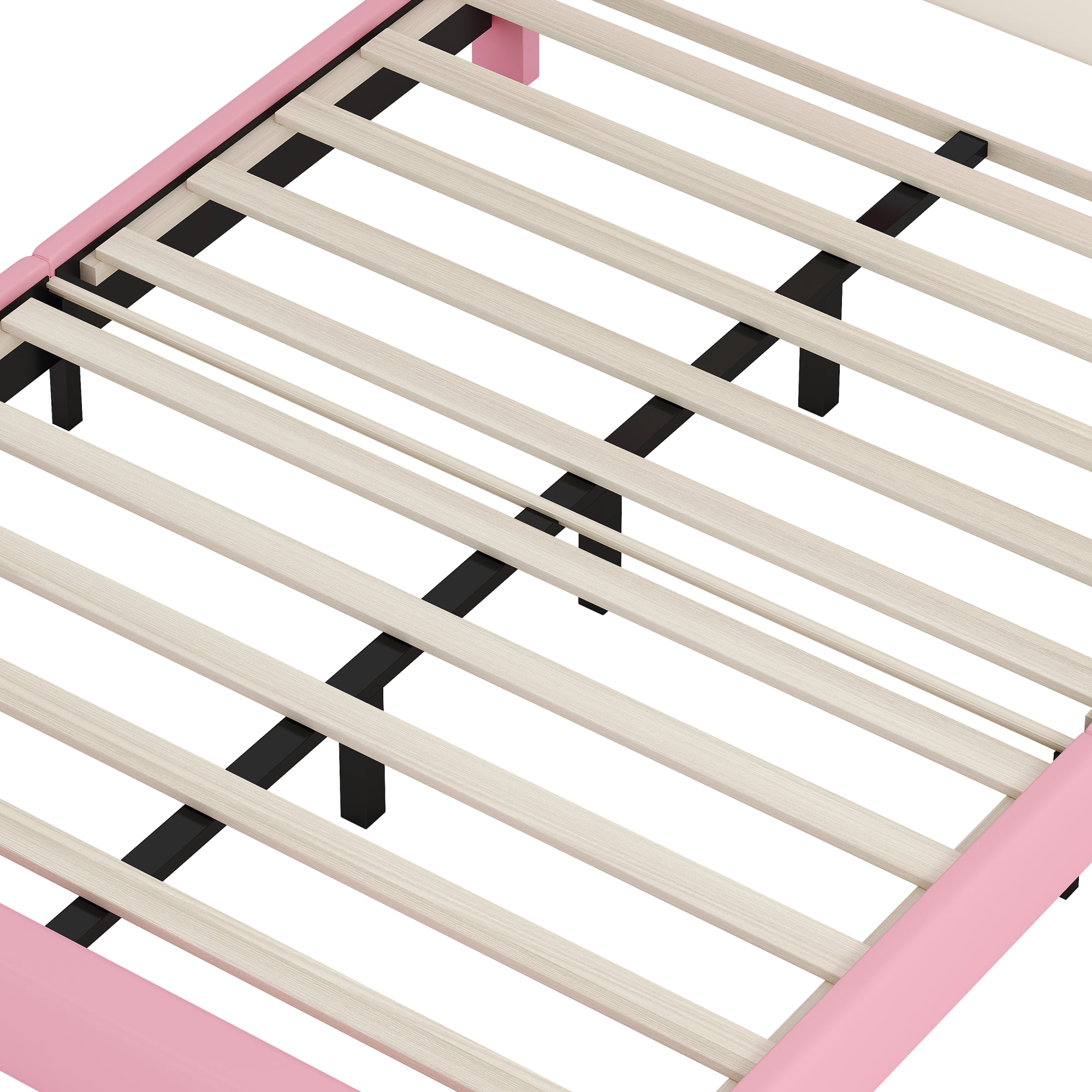 Jopath Full Size Upholstered Bed, Princess Platform Bed with Headboard, Crown Headboard Design for Toddler Kids Teens Pink