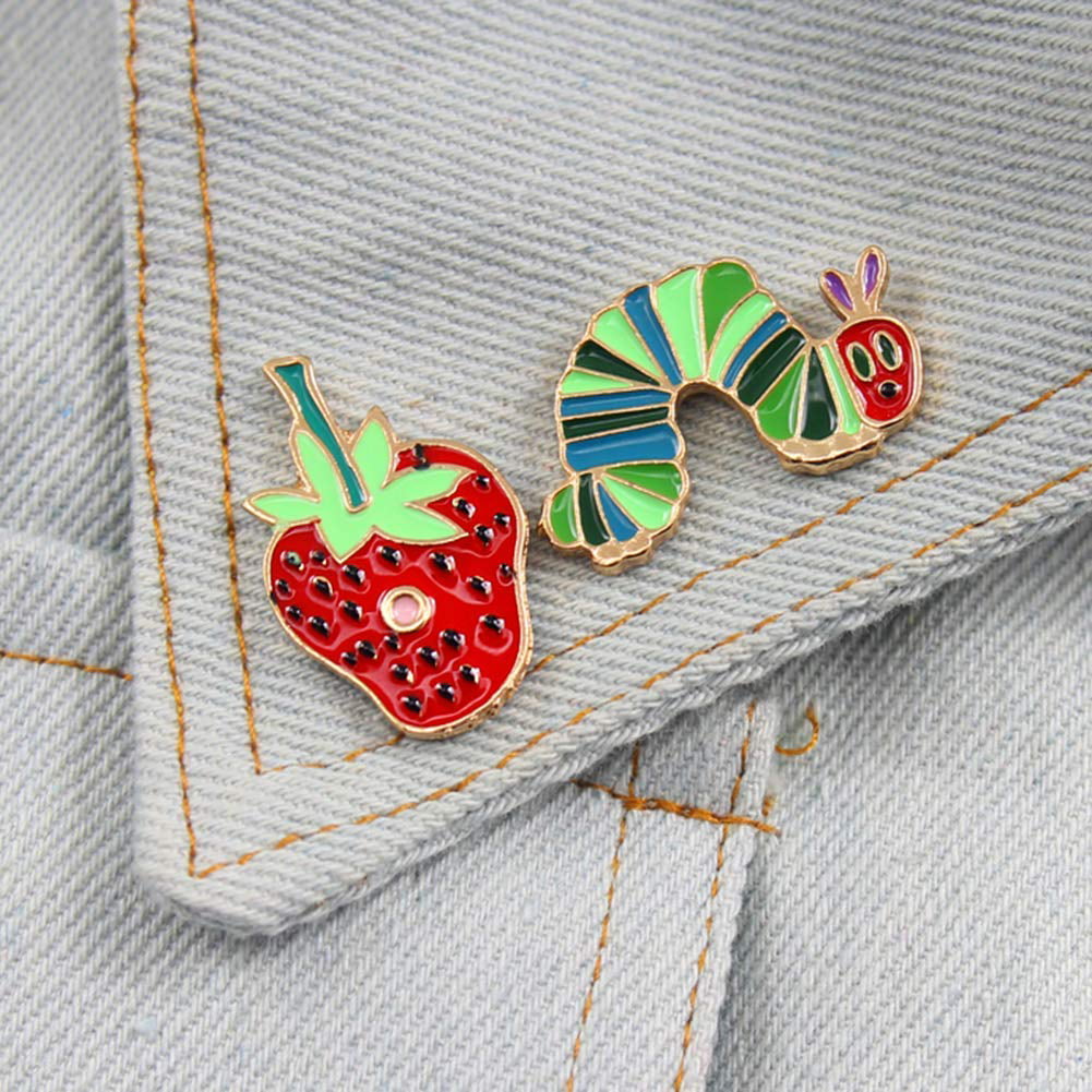 bjduck99 Cartoon Strawberry Worm Enamel Brooch Pin Collar Lapel Clothes Badge Jewelry