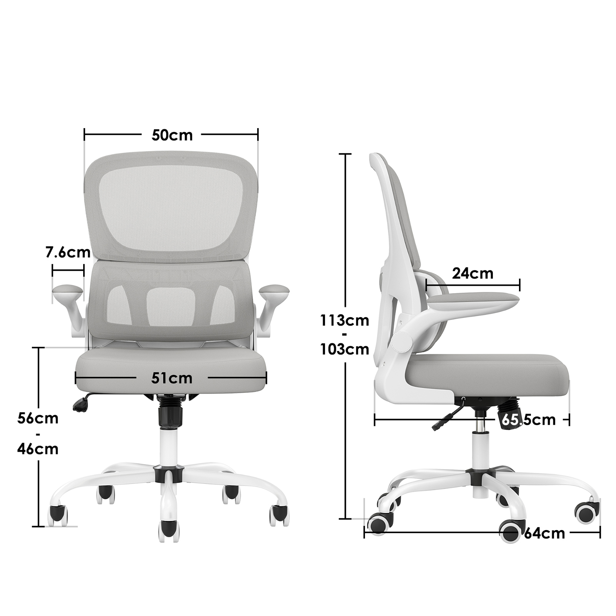MAYEERTY Gray Desk Chair with Mesh Back, Ergonomic, Lumbar Support & Flip-Up Armrests for Work & Study