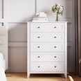 thumbnail image 5 of Homhougo White Dresser for Bedroom with 5 Drawers, Tall Wood Organizer Storage Cabinet with Round Handle, Chest of Drawers for Closet, Living Room, Hallway, Nursery, Kids Bedroom, 5 of 13