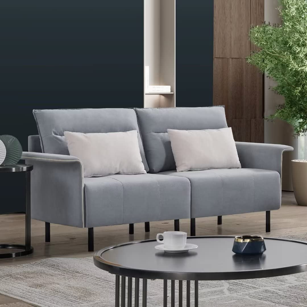 Resenkos 72" Mid-Century Tufted Sofa Couch, Upholstered Wood Base Sofa, Light Grey Resenkos 72" Mid-Century Tufted Sofa Couch, Upholstered Wood Base Sofa, Light Grey