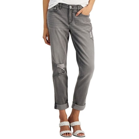 INC International Concepts Women s Mid Rise Ripped Straight Leg Jeans Gray Size 2