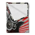 thumbnail image 2 of Music Soft Flannel Fleece Throw Blanket, Music Old Fashioned Speaker Loudspeaker Geometrical Striped Background, Cozy Plush for Indoor and Outdoor Use, 50" x 60", Burgundy Beige Grey, by Ambesonne, 2 of 5