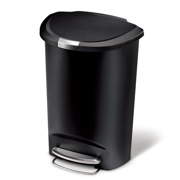 simplehuman Kitchen Trash Can, 13 Gallon Plastic Step Garbage Bin with Secure Slide Lock, Soft Close Lid, Black