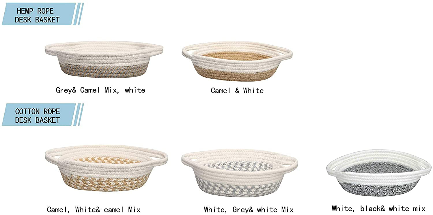 2 pack Small Storage Baskets Small Woven Basket, Small Table Basket Desk Basket for Jewellery&Keys Camel & White - Hemp Rope Cute Rope Baskets Small Basket Home Storage Organizers and Storage
