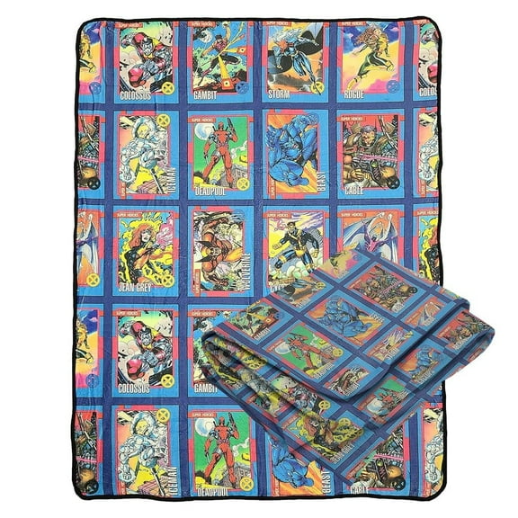 Marvel X-Men Characters Comic Cards Fleece Soft Throw Blanket| Measures 60 x 45 Inches