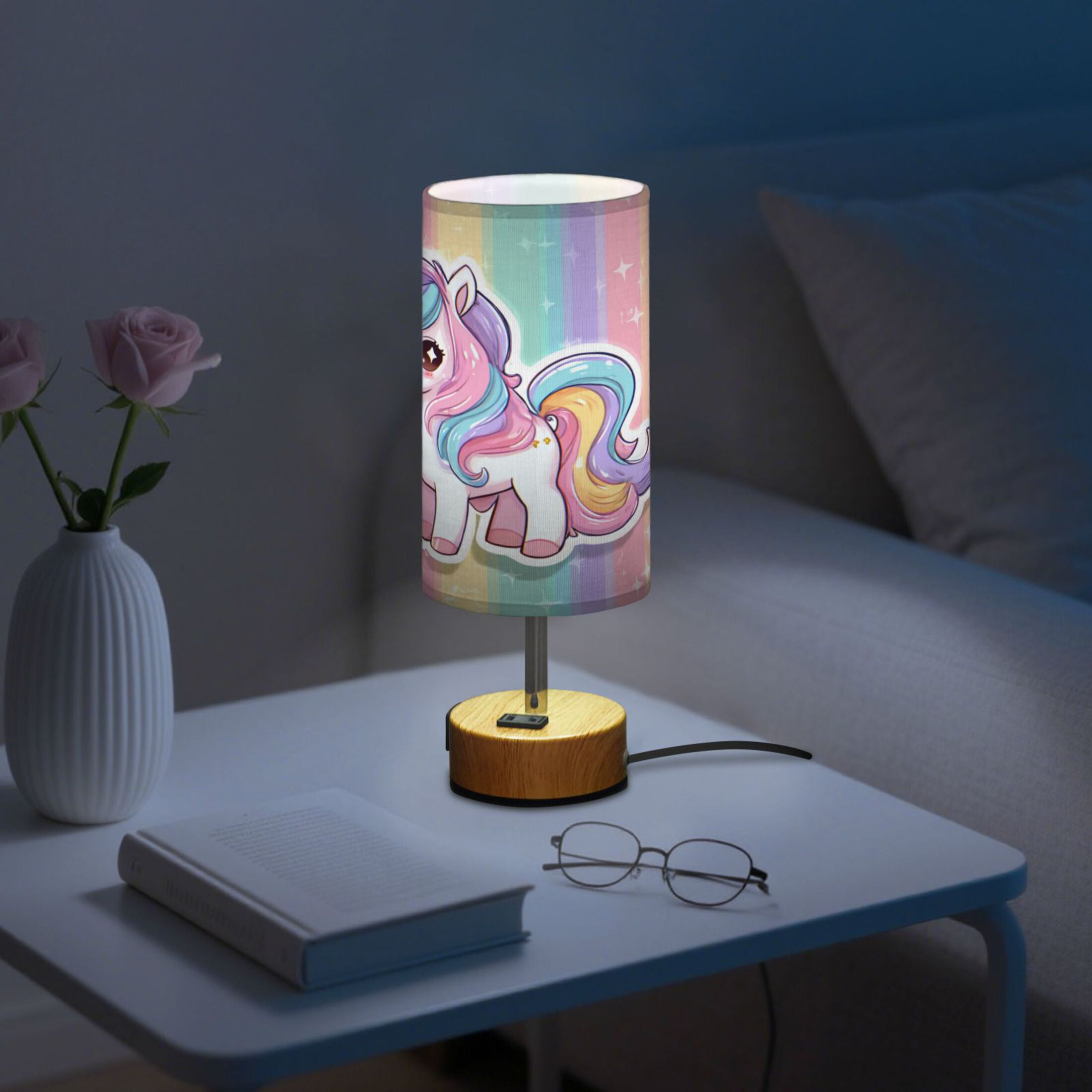 Touch-Control 3-Color Desk Lamp with Plug – Energy-Saving LED + 3 Simultaneous Charging Ports Cute Cartoon Unicorn