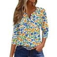 thumbnail image 2 of Womens 3/4 Sleeve Summer Tops Henley Neck Floral Shirts Loose Casual Half Sleeve Tshirts with Pocket, 2 of 4