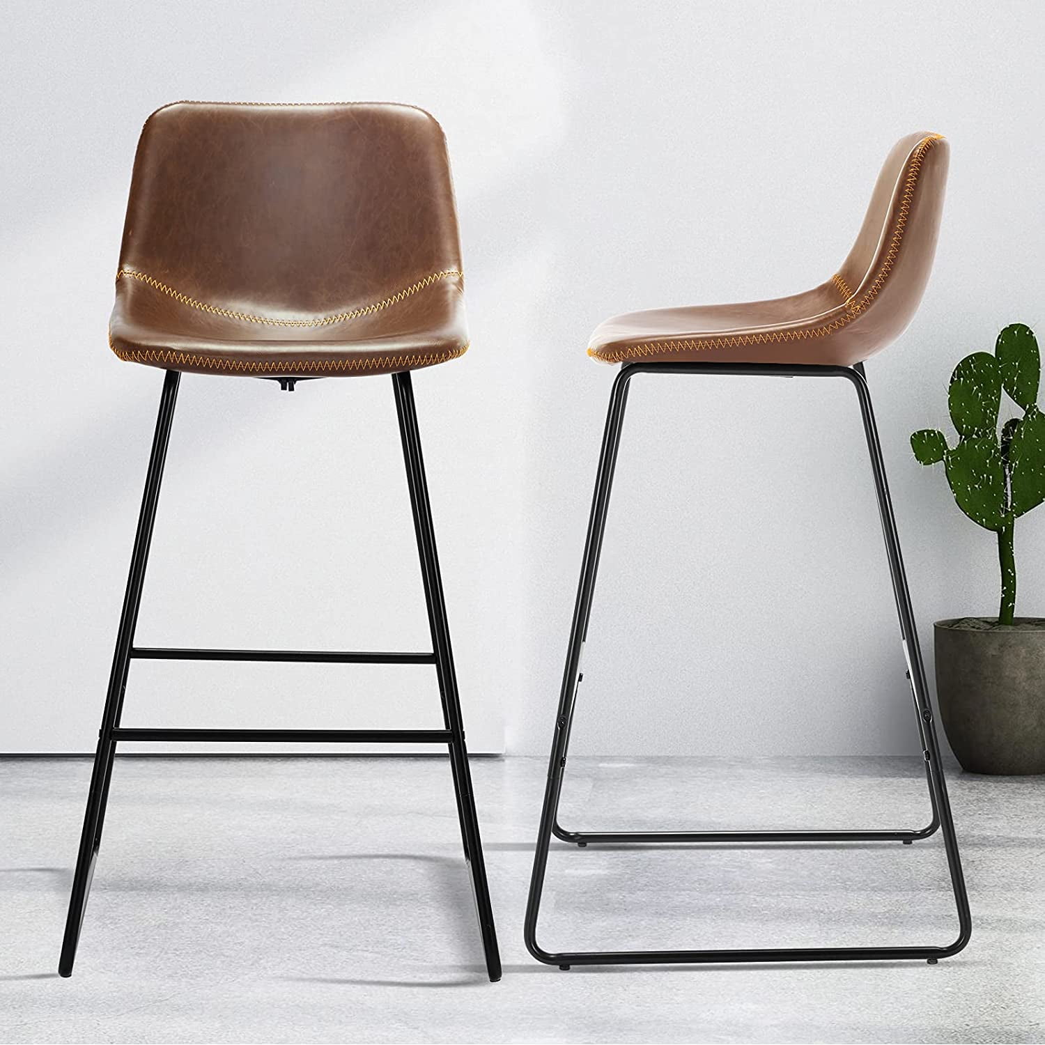 LUE BONA Set of 2 ALX 30" Faux Leather Bar Stool,Vintage Armless ...