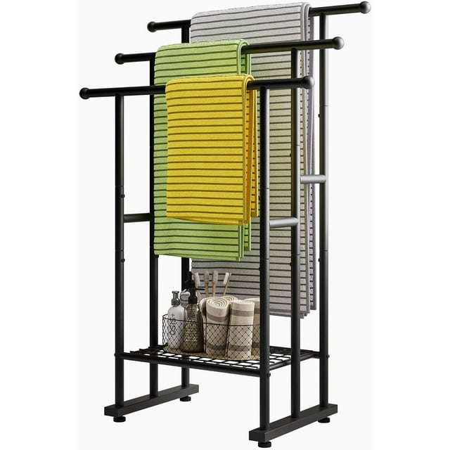 Towel Racks for Bathroom Metal Towel Rack Standing with Storage Shelf Bathroom Accessories Bath Towel Holder Next to Tub or Shower &Silver ( )