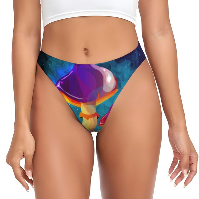 Fotbe Magic Mushrooms ,Fireflies Tanga Sin Costuras para Mujer con Estampado – Panties Invisibles, Transpirables y Cómodos para Uso Diario-Large