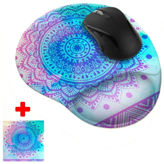 FINCIBO Mouse Pad Wrist Rest Support Cushion, Free Gift Cleaning Cloth, Unicorn Mandala