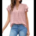 thumbnail image 2 of Blusa de Mujer con Cuello en V y Mangas con Volantes, Blusas Holgadas, Elegantes, Casuales, Lindas, para Verano Rosa XL, 2 of 9