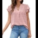 thumbnail image 2 of Blusa de Mujer con Cuello en V y Mangas con Volantes, Blusas Holgadas, Elegantes, Casuales, Lindas, para Verano Rosa L, 2 of 9
