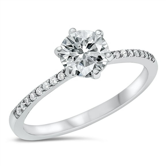 All in Stock Clear Cubic Zirconia Promise Solitaire Engagement Ring Sterling Silver Size 8
