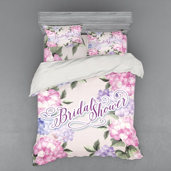 Ambesonne Shabby Flora Bedding Set 4 Pcs, Bride Hydrangeas, Queen, Purple and Pale Pink