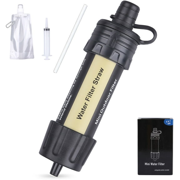 Mini Water Filter Personal Water Purification Straw Portable Outdoor Survival Water Filtration System 99.99% Removal Rate of Bacteria 0.01 Micron Emergency for Outdoor Hiking, Camping, Backpacking