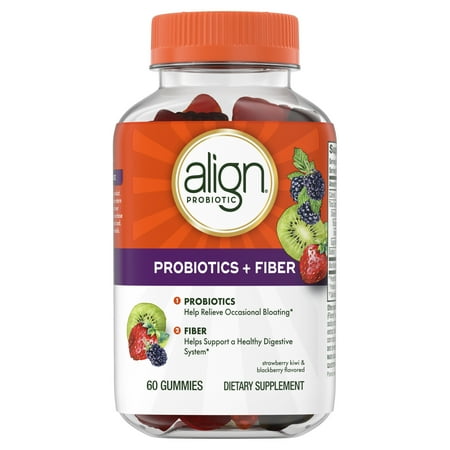 Align Probiotic + Fiber Gummies, Daily Probiotic Supplement for Digestive Health, 60 Count