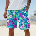thumbnail image 2 of WTOBBY Men's Large Casual Loose Sports Shorts, Hawaiian Print Design, Beach Pants with Breathable Fabric for Summer Comfort,Purple Pink L, 2 of 5