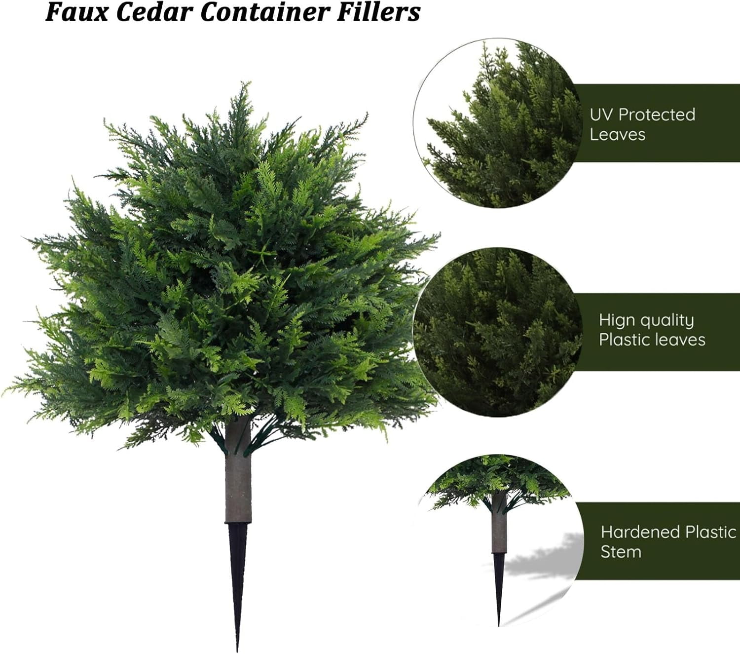 Faux Cedar Container Fillers, Faux Cedar Planter Filler, Artificial Plants Front Porch Decor, Fake Topiary Plants for Planters, UV Resistant Porch Decorations Outdoor Bushes(2PCS)