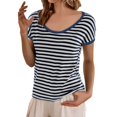 thumbnail image 2 of TODOZO Striped Tshirt Women Workout Shirts Women T Shirts for Women Women's Round Neck Loose Large Size Striped T Shirt Blue 7Xl, 2 of 7