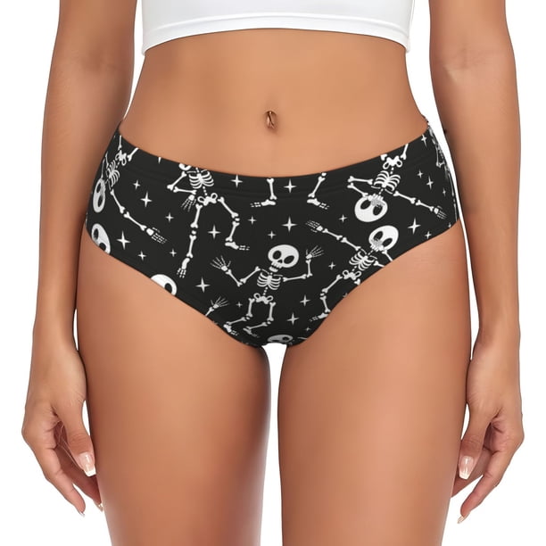 Balery Retro Skeleton Dancing On Halloween Party Ropa Interior de Algodón para Mujer con Dibujo – Braguitas Cómodas y Elásticas, Estilo Clásico-Large