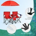thumbnail image 6 of REKHH Double Camping Chairs with Umbrella, Portable 2 Seat Folding Camp Chair with Cooler Bag, Beverage Holder, Carrying Bag, Foldable Lawn Chair for Outside, Fishing, Picnic, Beach,Red, 6 of 7