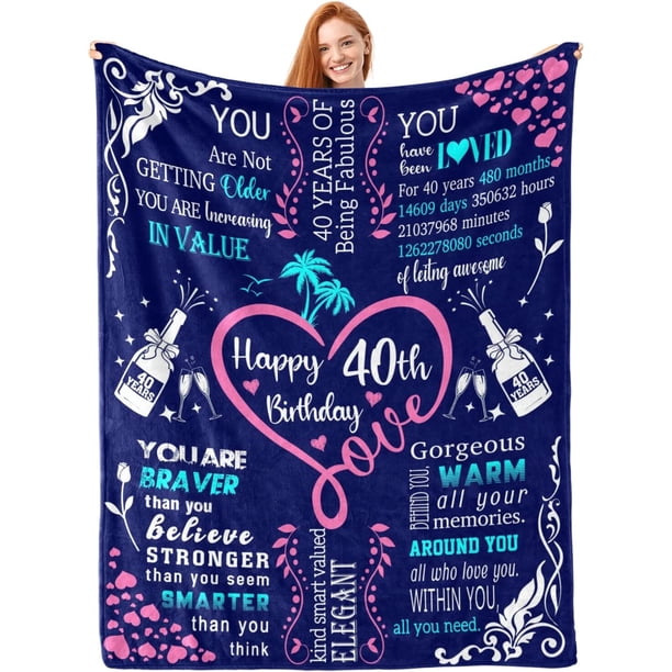LHSHID Happy 40th Birthday Gifts Blanket for Men 40th Birthday 40th Gift Idea Throw Blankets for Husband Him Dad Friends 40th Birthday Flannel Throw Blankets for Bed Sofa 50x60in