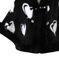 thumbnail image 3 of UTSJKR Women Heart Pattern Faux Fur Trim Poncho Cape Pearl Tassel Detail Warm Wrap Coat for Fall Winter Daily Dressing Black, 3 of 4