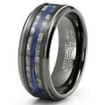 thumbnail image 2 of Metal Masters Mens Carbon Fiber Tungsten Carbide Ring Blue Wood Wedding Band Gunmetal 8mm, 2 of 7
