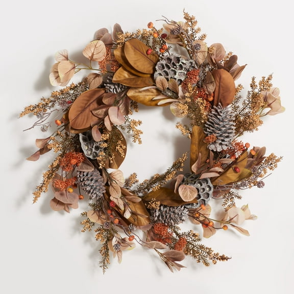 SAFAVIEH Faux 32 Inch Eucalyptus & Lotus Wreath W/ Pine Cones, Multi