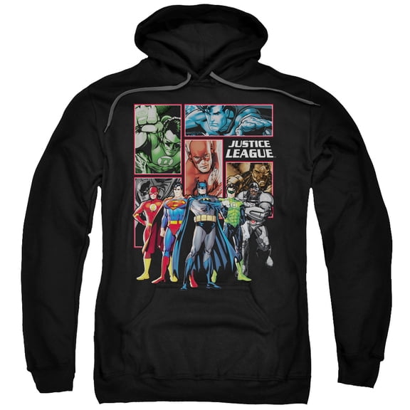 JLA Justice League New JLA Justice League Panels Adult Pullover Hoodie Sweatshirt Black