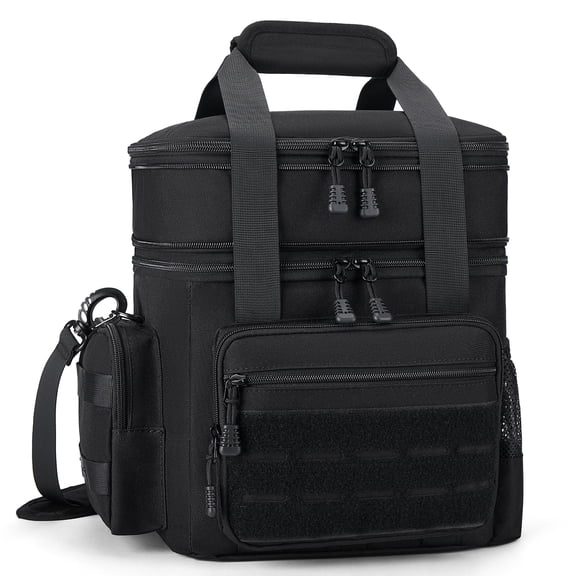 Holuxer Tactical Lunch Box for Men, Double Deck Expandable Mens Lunch Bag for Work Travel Daytrip Picnic Camping, Large Capacity Cooler Bags with Adjustable Shoulder Strap, Black