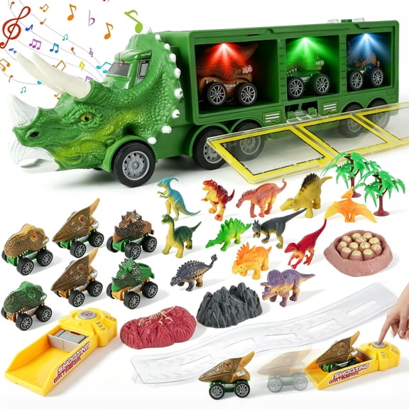 JBeeCtrl Dinosaur Toys for Kids 3-5 Dinosaur Truck with 12 Pull Back Cars Dinosaur Transport Truck for Toddlers Christmas Birthday Gifts Toys for 3 4 5 6 7 Year Old Boy Girls