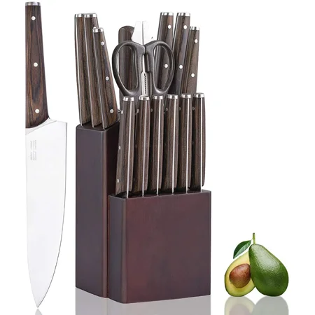

Commercial Home Kitchen Knife Sets 15 Piece With Block Chef Knives Hollow Handle Cutlery Set Etc