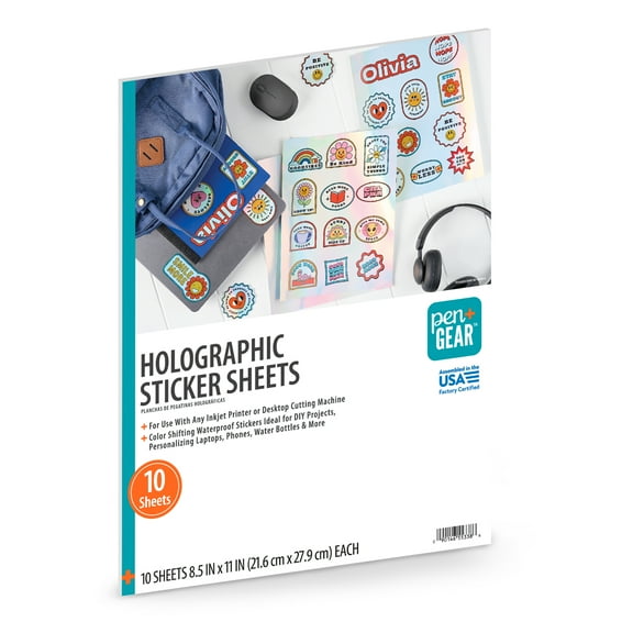 Pen+Gear Holographic Stickers, 10 Sheets, Silver, 8.5" x 11"