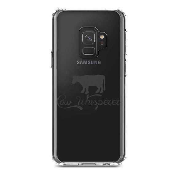 DistinctInk Clear Shockproof Hybrid Case for Samsung Galaxy S9 (5.8" Screen) - TPU Bumper Acrylic Back Tempered Glass Screen Protector - Cow Whisperer
