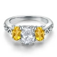 thumbnail image 3 of Gem Stone King 925 Sterling Silver White Topaz and Yellow Citrine Filigree Style 3 Stone Ring for Women (2.40 Cttw, Oval 8X6MM and 6X4MM) (Size 8), 3 of 6