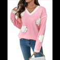 thumbnail image 1 of Suéter de Felpa con Cuello en V para Mujer, Informal, Holgado, de Larga, de Punto Grueso Rosa L, 1 of 10