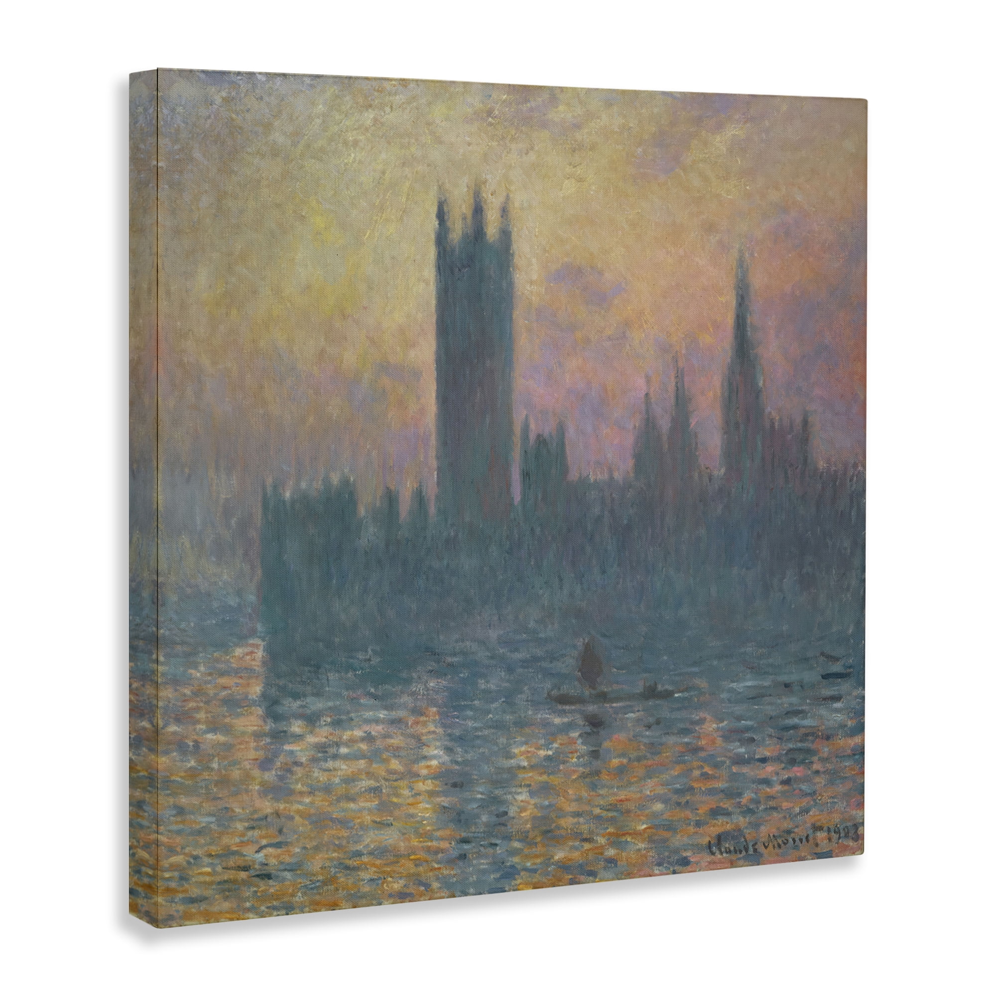 Stupell Industries Classical Monet London View Scenic & Cityscapes Painting Wrapped Canvas Art Print Wall Art, 24 x 24