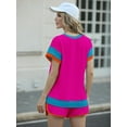 thumbnail image 6 of JWD Women's Short Sets 2-Piece Casual Short Sleeved Pullover and Color Blocked Elastic Waistband with Pockets Shorts Ribbed Fabric Summer Set, 6 of 8