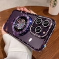 thumbnail image 3 of Rhinestone Glitter Plated Bling Luxury Phone Case with Holder Stand for Women,Stylish Apple iPhone Case Compatible with Magsafe,iPhone 15 Case(Purple), 3 of 8