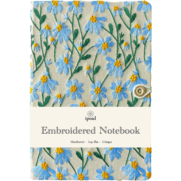 ipoul Graph Paper Notebook, Hardcover, Lay Flat, A5, 8"x6", Grid Paper, Flower Journal, Pretty, Daisy Gifts for Women, Blue