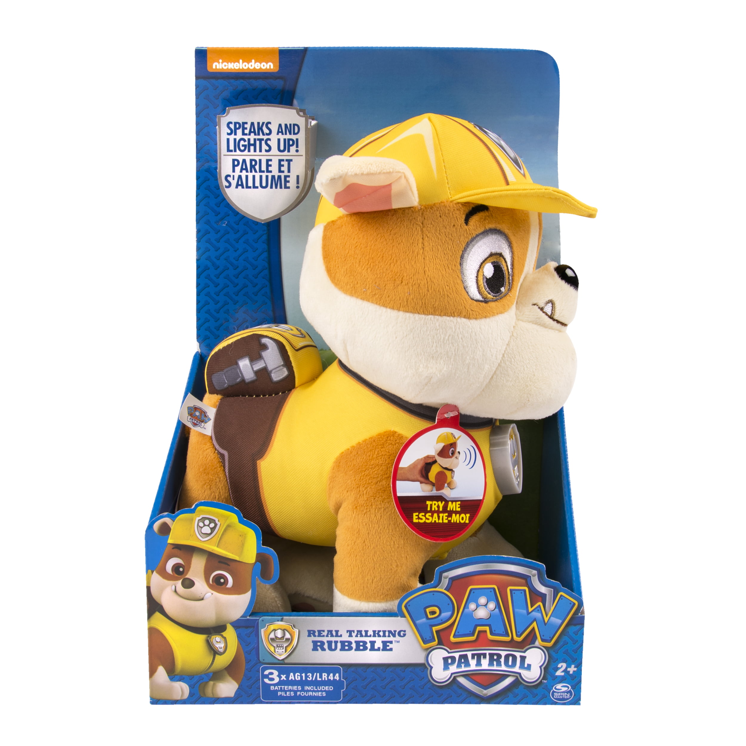 Paw Patrol Speaks And Lights Up Plush Real Talking Rubble Yellow Nickelodeon 