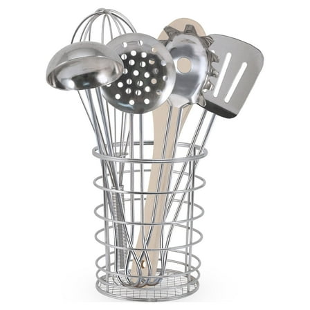 Melissa & Doug Stir and Serve Cooking Utensils (7 pcs) - Stainless Steel and Wood