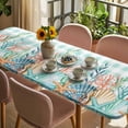 thumbnail image 3 of Summer Coastal Table Cloths for 8 Foot Rectangle Tables, Watercolor Corals Shells Starfish Green Plaid Patio Waterproof Elastic Fitted Tablecloths, Washable Rectangular Table Cover for Camping, 3 of 8