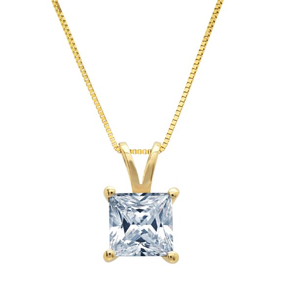 0.5 ct Brilliant Princess Cut Solitaire Natural Sky Blue Topaz 14k Yellow Gold Pendant with 18" Chain