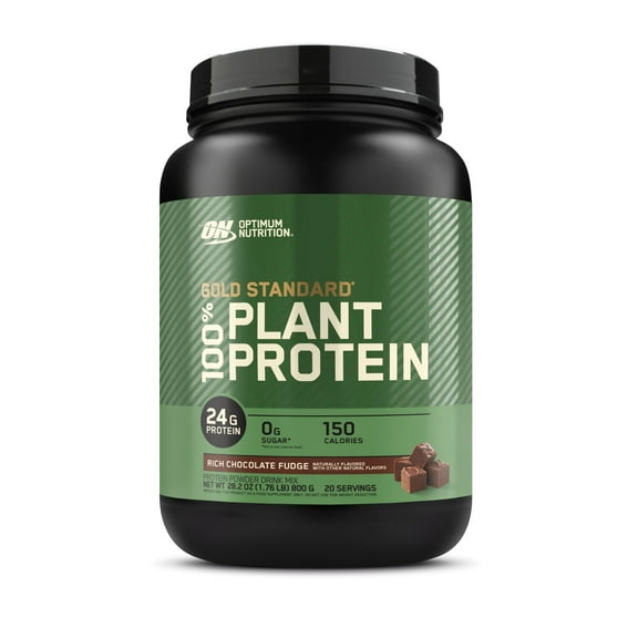 Optimum Nutrition Gold Standard 100% Plant Based Protein Powder, Gluten Free, Vegan Protein for Muscle Support and Recovery with Amino Acids - Rich Chocolate Fudge, 20 Servings